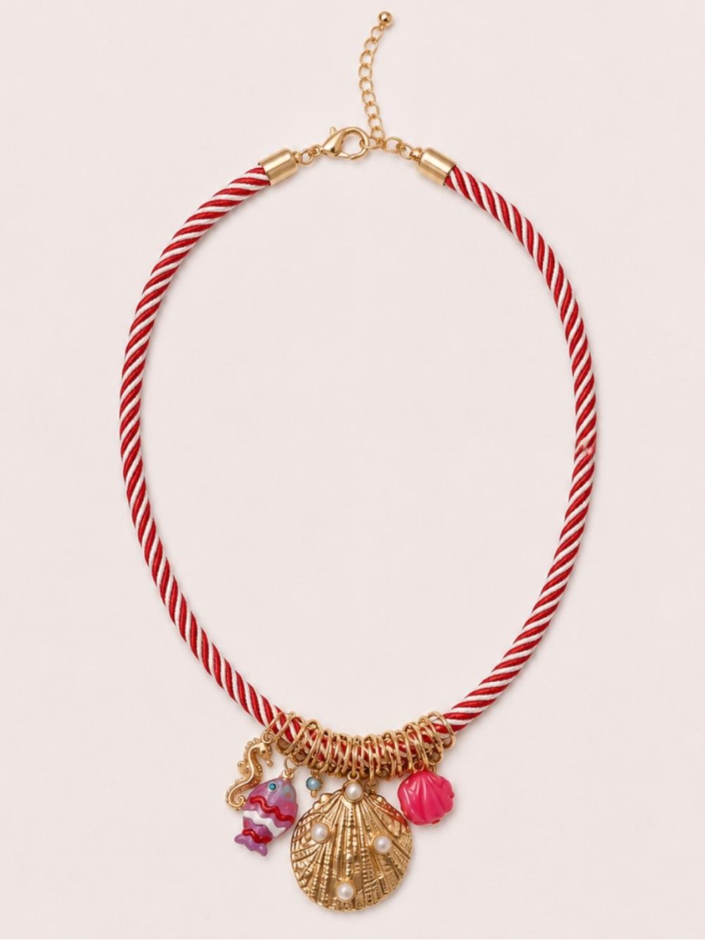New! Red Striped Pearl Shell Pendant Necklace 3022